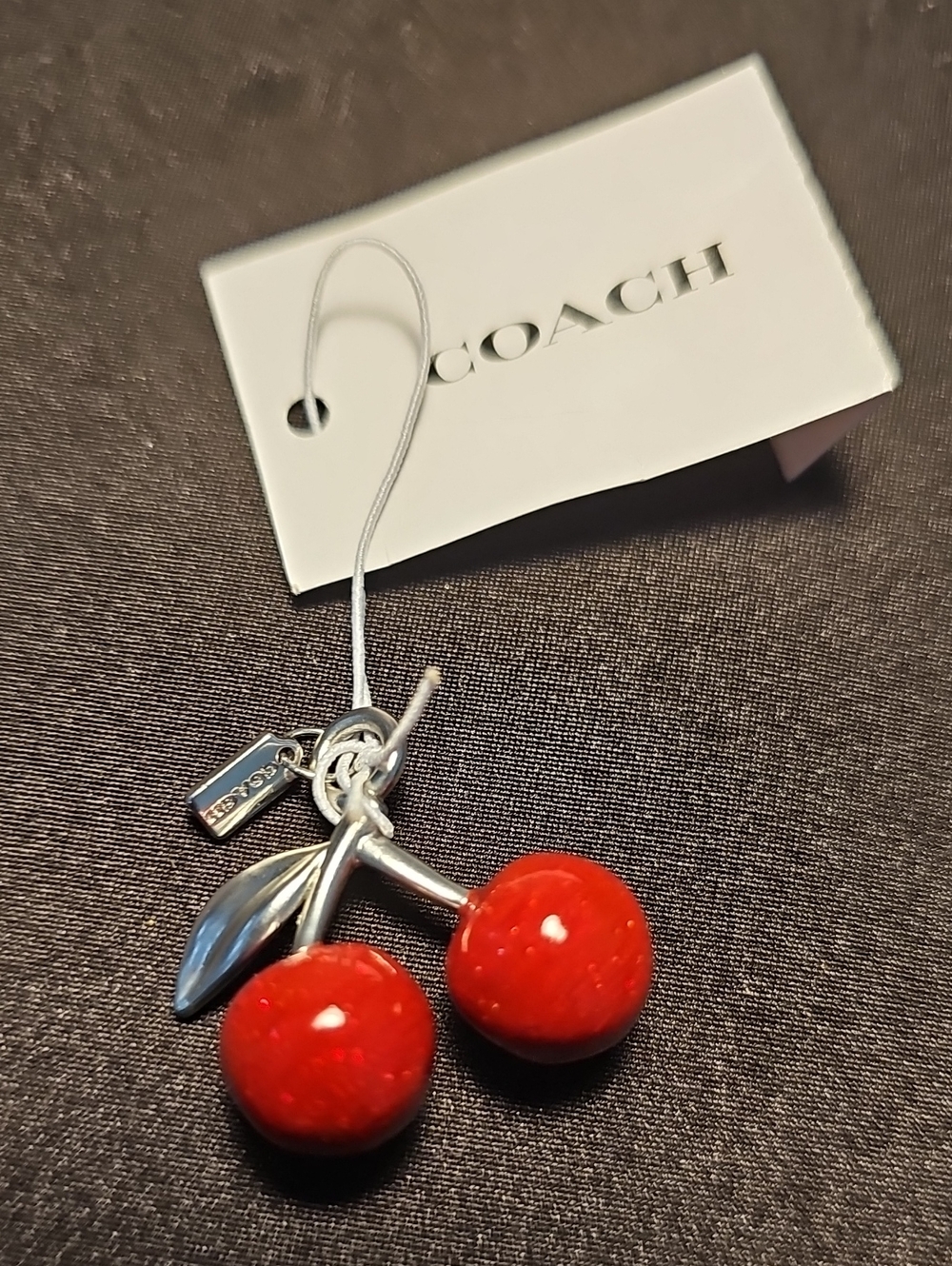 Coach  Nwt Red Cherry Drop Charm  with Silver-Tone Stem - Picture 3 of 4